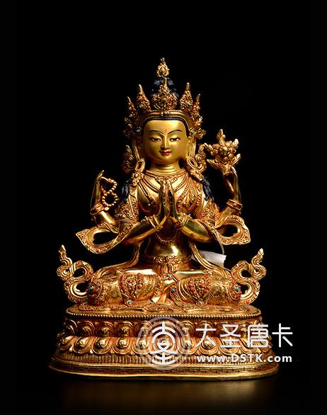四臂觀音鎏金一尺