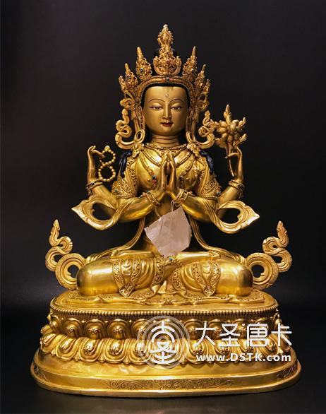 四臂觀音鎏金一尺