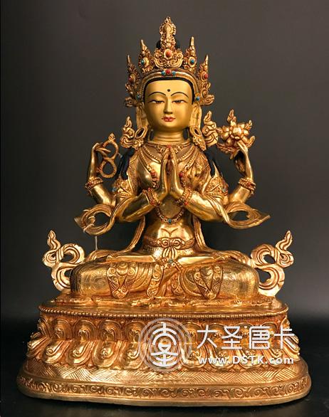 四臂觀音鎏金一尺