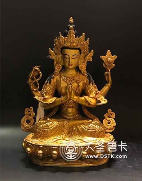 四臂觀音鎏金一尺
