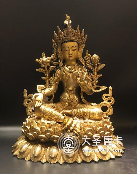 綠度母雙蓮座鎏金一尺