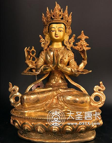 四臂觀音鎏金一尺