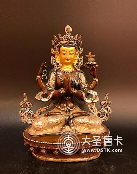 四臂觀音鎏金7寸