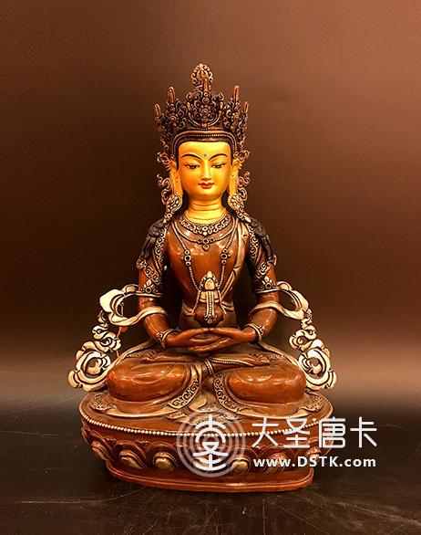 長壽佛紫銅鍍銀一尺