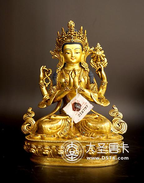 四臂觀音鎏金7寸