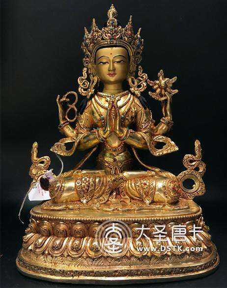 四臂觀音鎏金一尺
