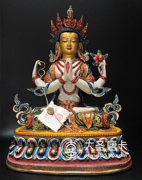 四臂觀音鎏金一尺