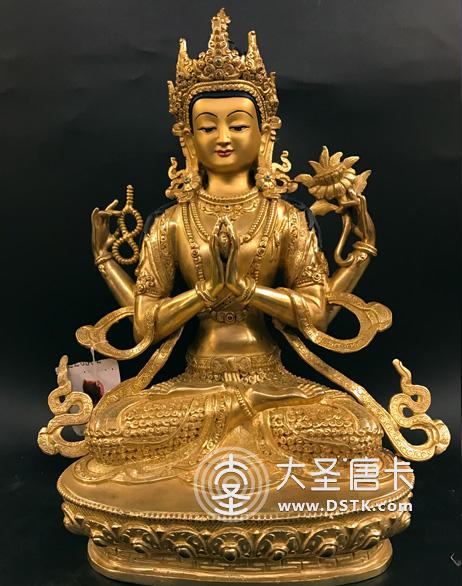 四臂觀音鎏金一尺