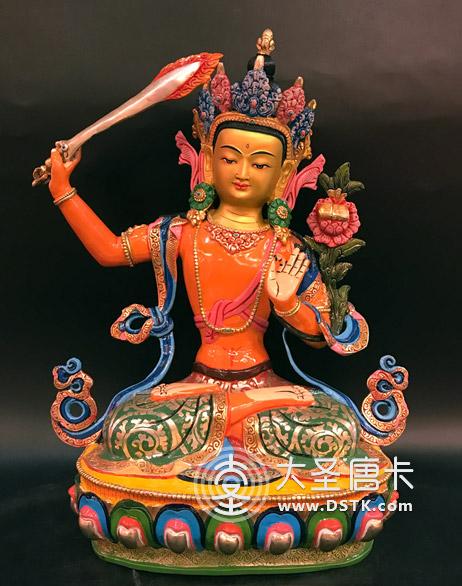 文殊菩薩彩繪一尺