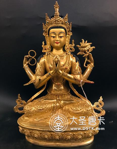 四臂觀音鎏金一尺