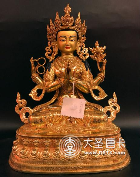 四臂觀音鎏金一尺