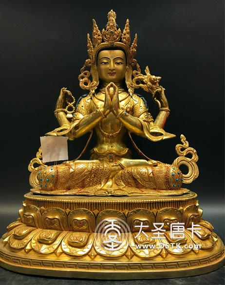 四臂觀音鎏金一尺半