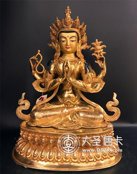 四臂觀音鎏金一尺半