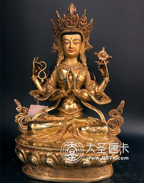 四臂觀音鎏金一尺