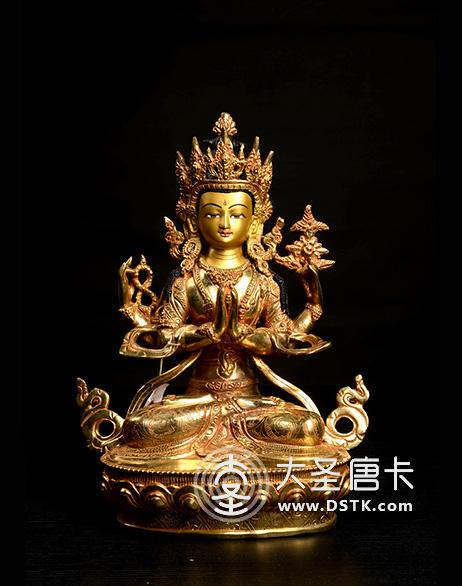 四臂觀音鎏金一尺