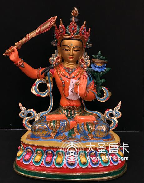 文殊菩薩彩繪一尺