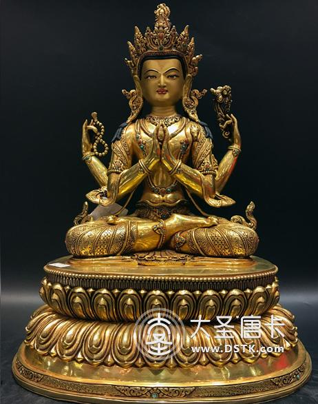 四臂觀音鎏金一尺半