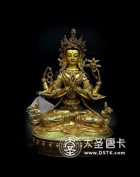 四臂觀音鎏金23cm