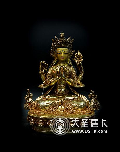 四臂觀音鎏金23cm