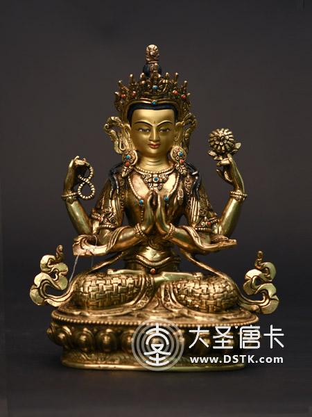 四臂觀音鎏金23cm