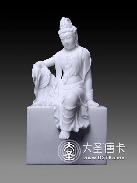 水月觀音方座漢白玉60cm