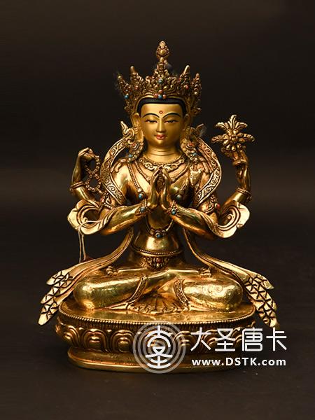 四臂觀音鎏金23cm