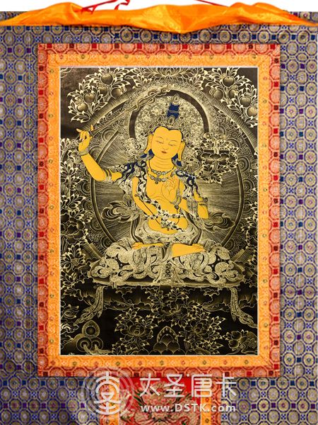 文殊菩薩黑金唐卡