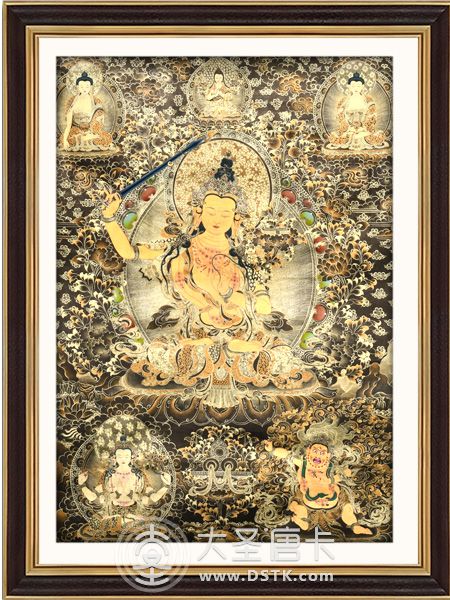 文殊菩薩黑金唐卡