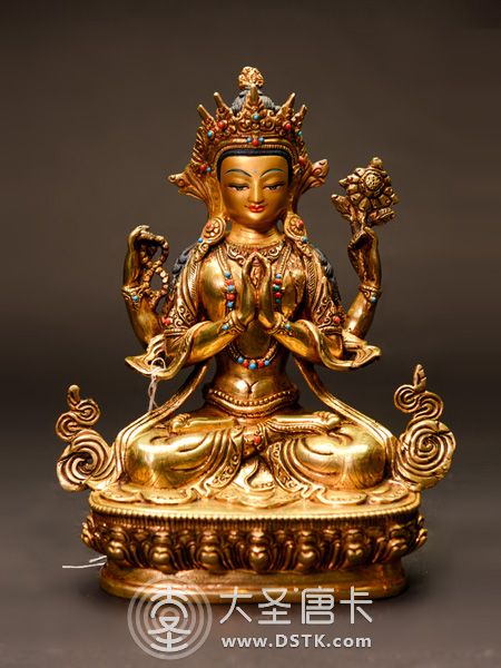 四臂觀音鎏金23cm