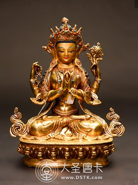 四臂觀音鎏金23cm