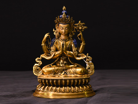 四臂觀音鎏金23cm