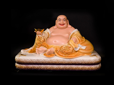 笑佛68cm彩釉鑲金