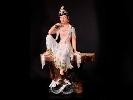 禪思觀音68cm彩釉鑲金