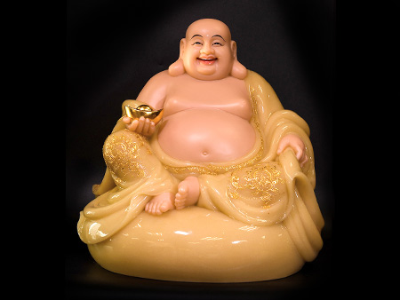 笑佛48cm玉黃鑲金