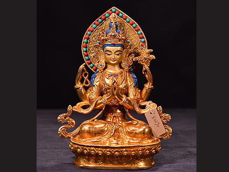 尼泊爾佛像四臂觀音背光23cm