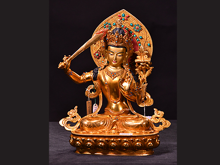 尼泊爾佛像文殊菩薩背光33cm