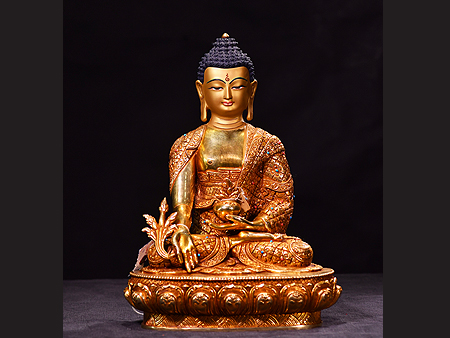 尼泊爾佛像藥師佛鎏金33cm