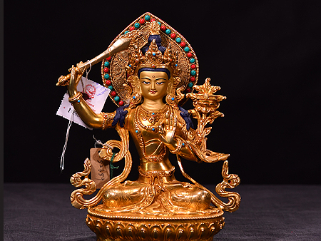 尼泊爾佛像文殊菩薩背光23cm