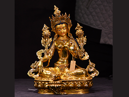 尼泊爾佛像綠度母鎏金34cm