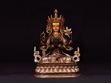 尼泊爾佛像四臂觀音紫銅33cm