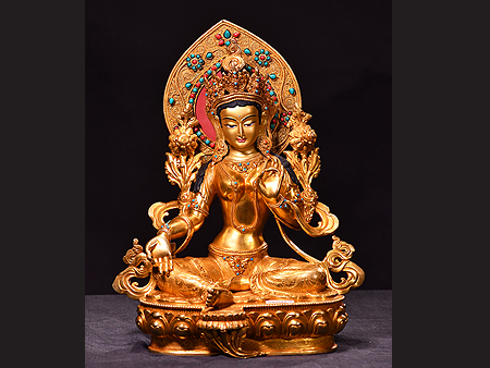 尼泊爾佛像綠度母背光33cm