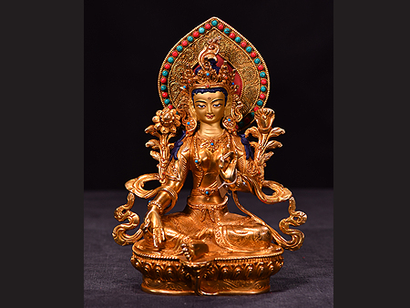 尼泊爾佛像綠度母背光23cm