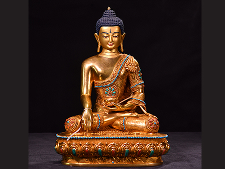 尼泊爾佛像釋迦牟尼佛鎏金33cm