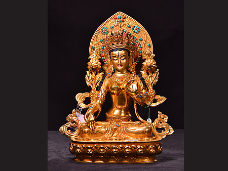 尼泊爾佛像白度母背光33cm