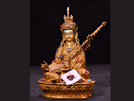 尼泊爾佛像蓮花生大師鎏金23cm