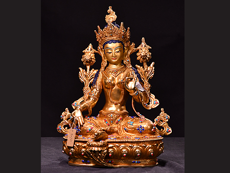 尼泊爾佛像綠度母鎏金33cm