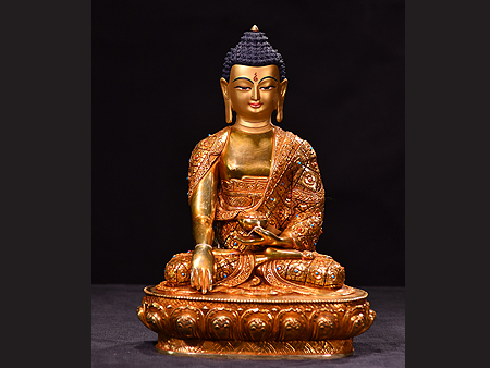 尼泊爾佛像釋迦牟尼佛鎏金33cm