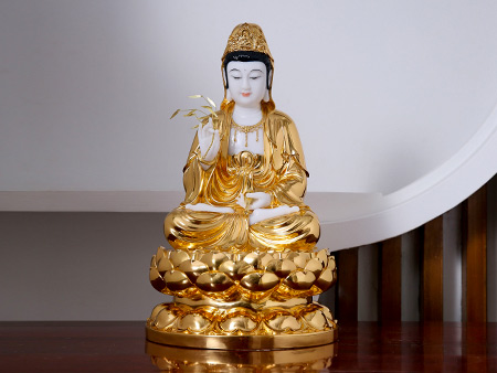 觀世音菩薩玉石金箔48cm