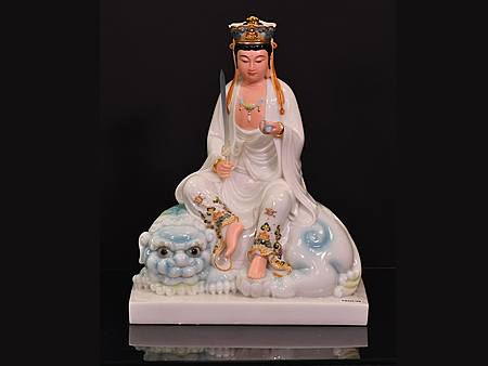 文殊菩薩琺瑯彩40cm