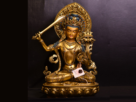 尼泊爾佛像文殊菩薩鎏金40cm